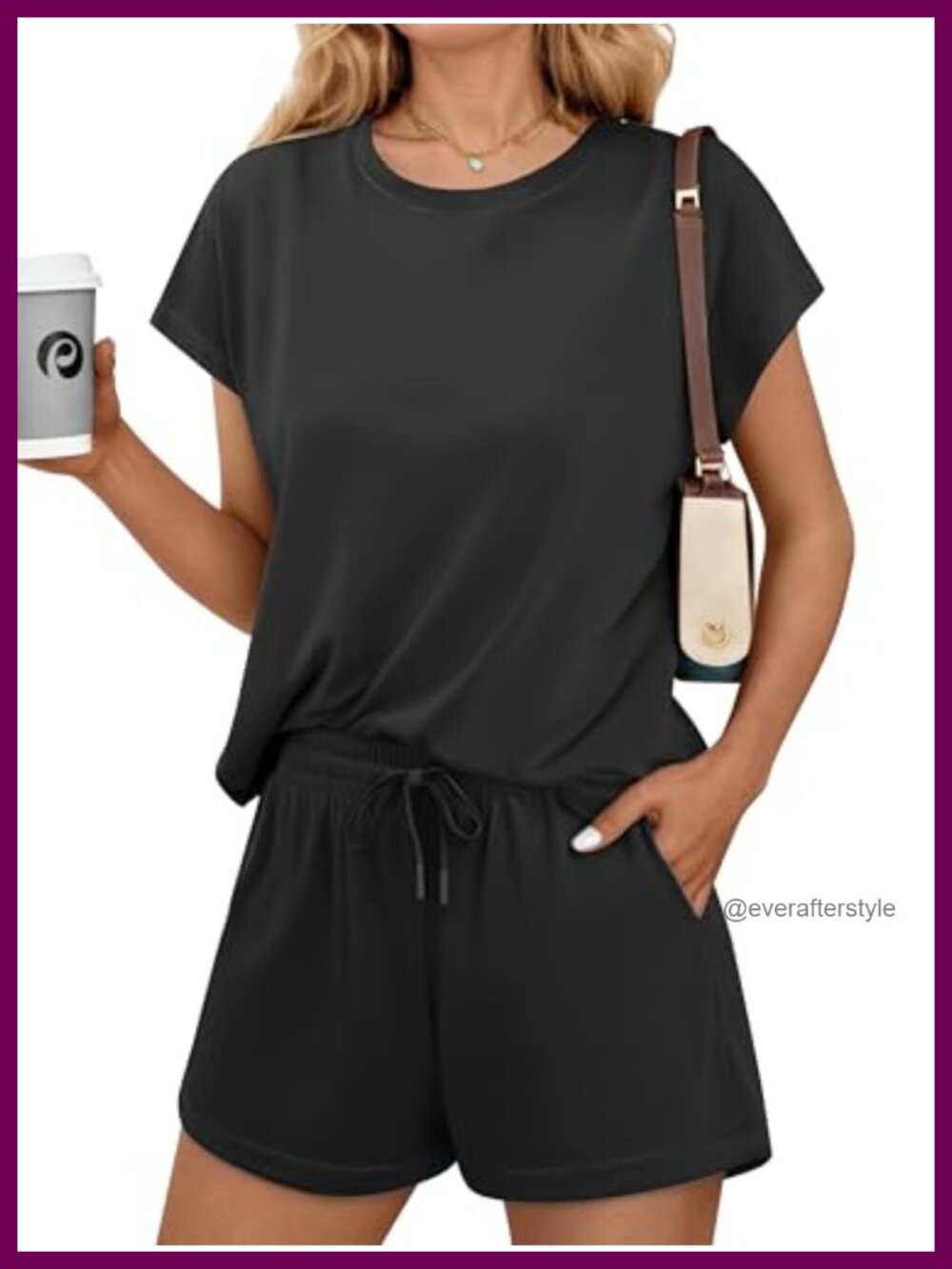 2 Piece Lounge Set Short Sleeve Knit Top & Drawstring Shorts Summer Casual